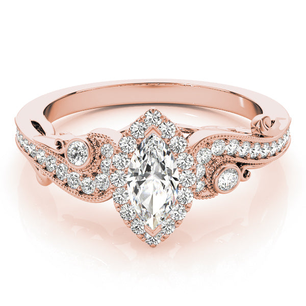 14K Rose Gold Marquise Diamond Halo Ring