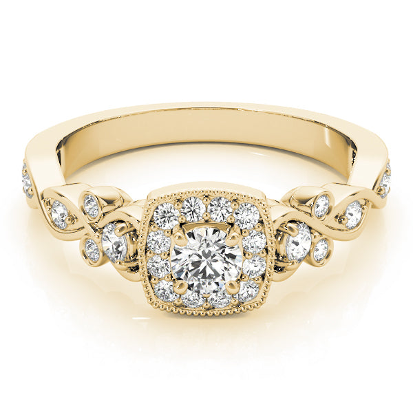 14K Yellow Gold Round Diamond Halo Engagement Ring