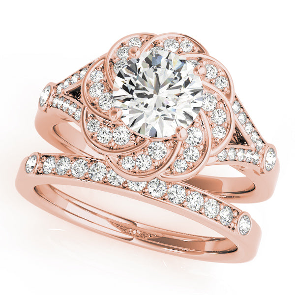 14K Rose Gold 1 CT Diamond Halo Engagement Ring
