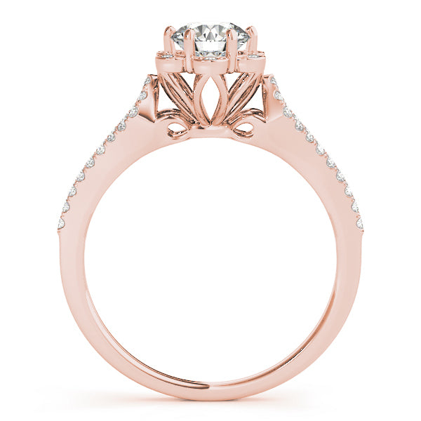18K Rose Gold Round Diamond Halo Engagement Ring