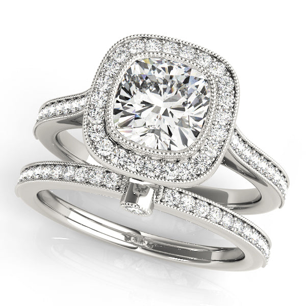 Cushion Diamond Halo Engagement Ring in Premium Setting