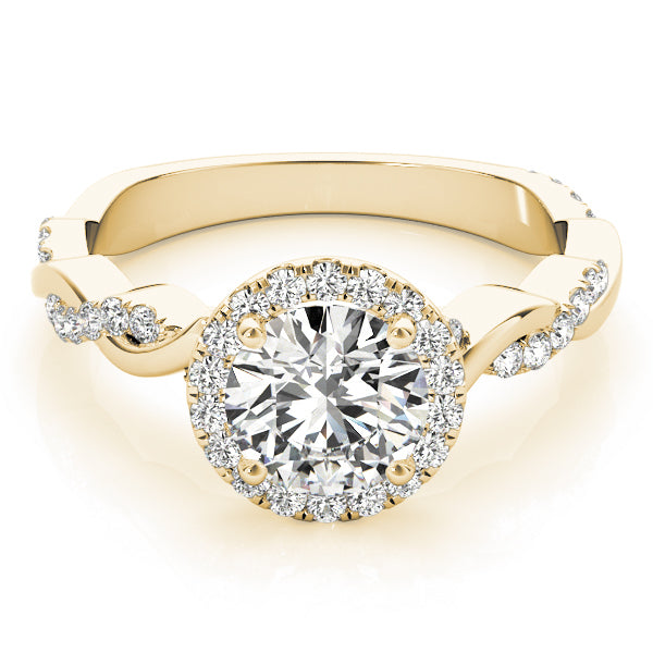 14K Yellow Gold Round Diamond Halo Engagement Ring