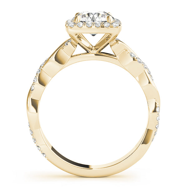 14K Yellow Gold Round Diamond Halo Engagement Ring