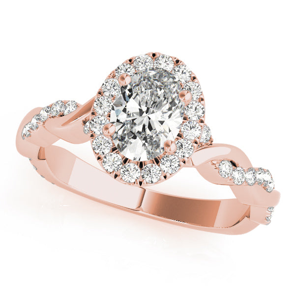 Rose Gold Oval Diamond Halo Engagement Ring - 0.5ctw