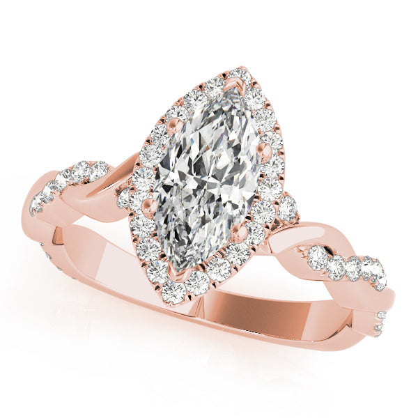 14K Rose Gold 1 CT Marquise Diamond Halo Ring