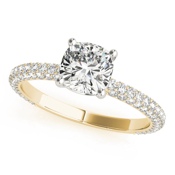 14K Yellow Gold Cushion Diamond Pave Engagement Ring