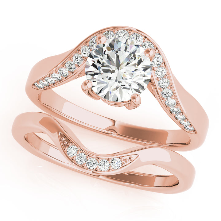 14K Rose Gold Single Row Diamond Engagement Ring