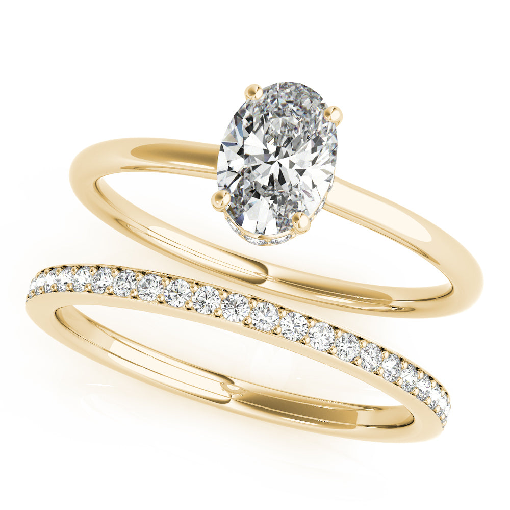 14K Yellow Gold Oval Diamond Halo Engagement Ring
