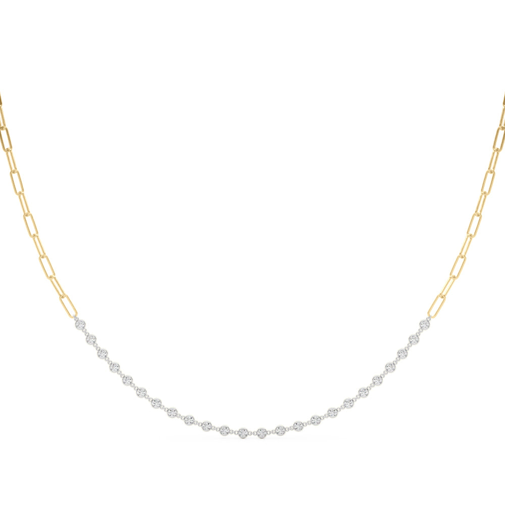 14K Yellow Gold Diamond Paper Clip Necklace