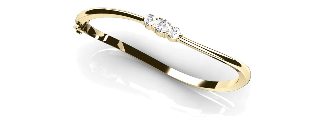 14K Yellow Gold Round Diamond Bangle