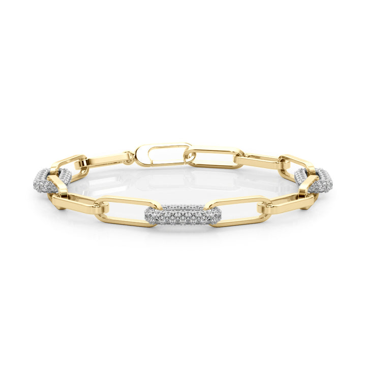 14K Yellow Gold Diamond Paper Clip Link Bracelet