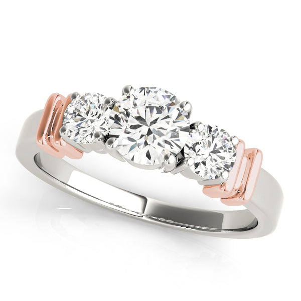 14K Rose Gold Round Diamond Three-Stone Engagement Ring