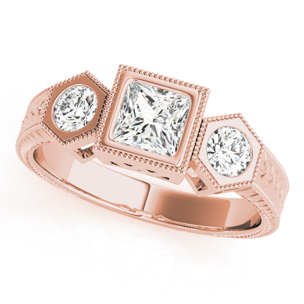 14K Rose Gold 1 ct Diamond Three-Stone Engagement Ring