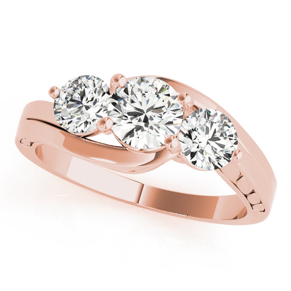 14K Rose Gold 1 ct Round Diamond Three-Stone Ring