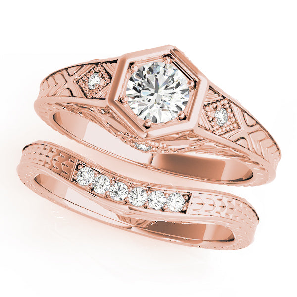 14K Rose Gold Round Diamond Vintage Engagement Ring