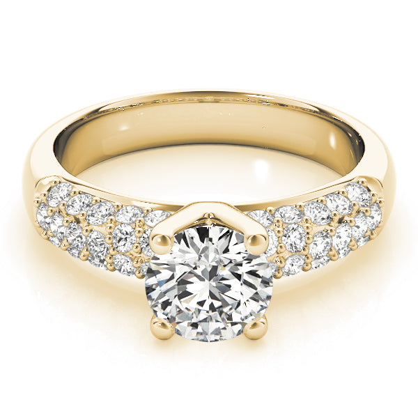 14K Yellow Gold Round Diamond Pave Engagement Ring
