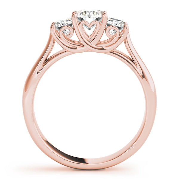 14K Rose Gold 1 ct Round Diamond Three-Stone Ring