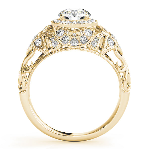14K Yellow Gold Round Diamond Halo Engagement Ring