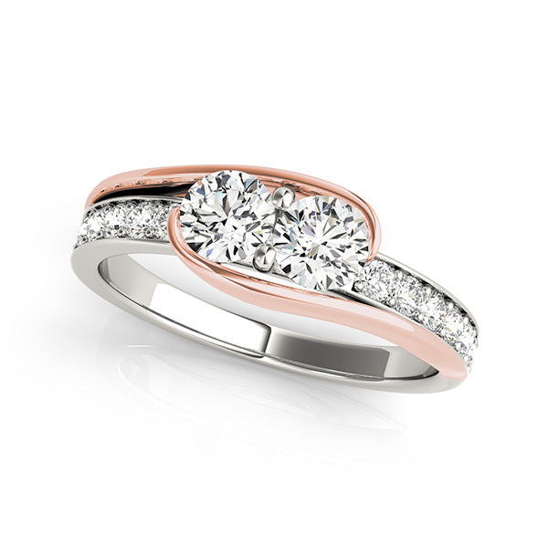 14K Multi-Diamond Two Stone Ring