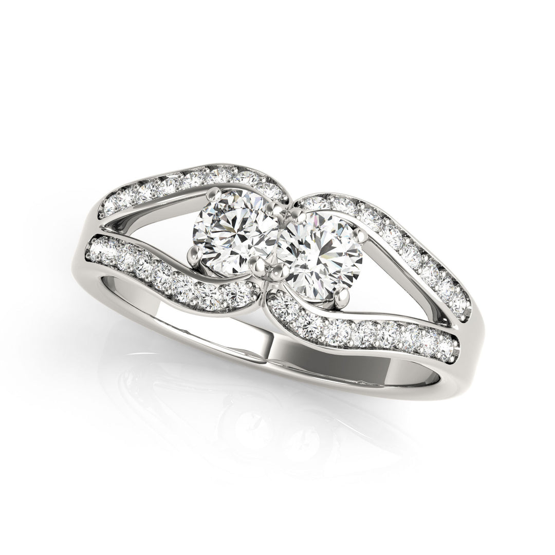 14K Multi-Diamond Two Stone Ring