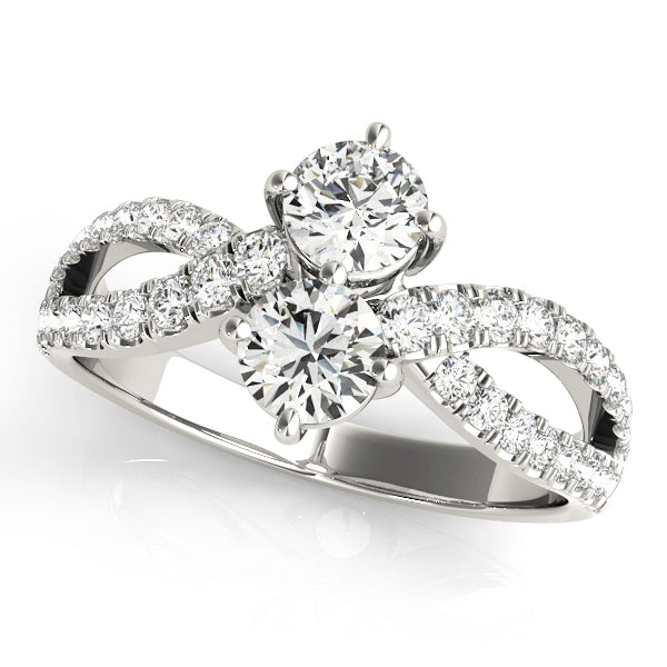 14K White Gold Multi-Diamond Two Stone Ring