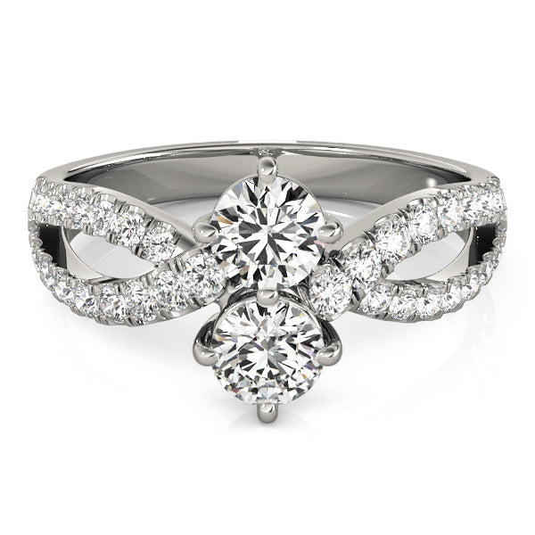 14K White Gold Multi-Diamond Two Stone Ring