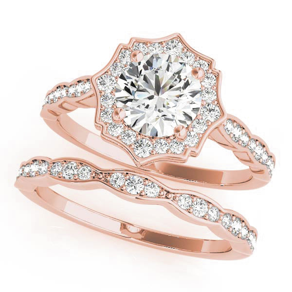 14K Rose Gold Diamond Halo Engagement Ring 1.10ctw