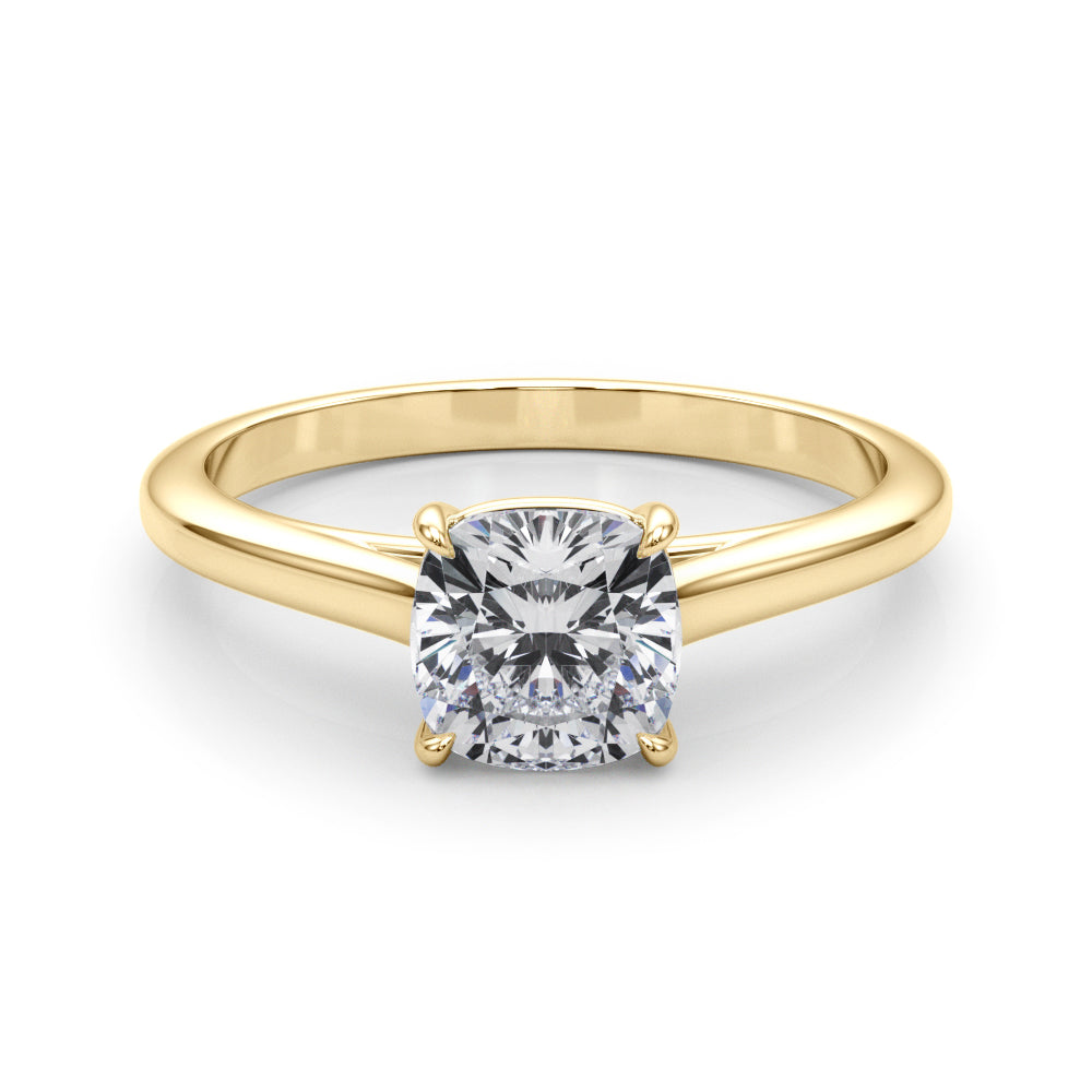 18K Yellow Gold Cushion Diamond Solitaire Ring