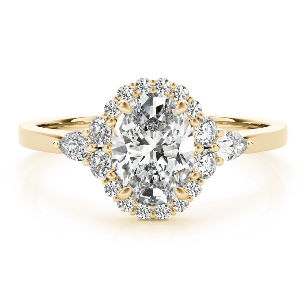 14K Yellow Gold Oval Diamond Halo Engagement Ring