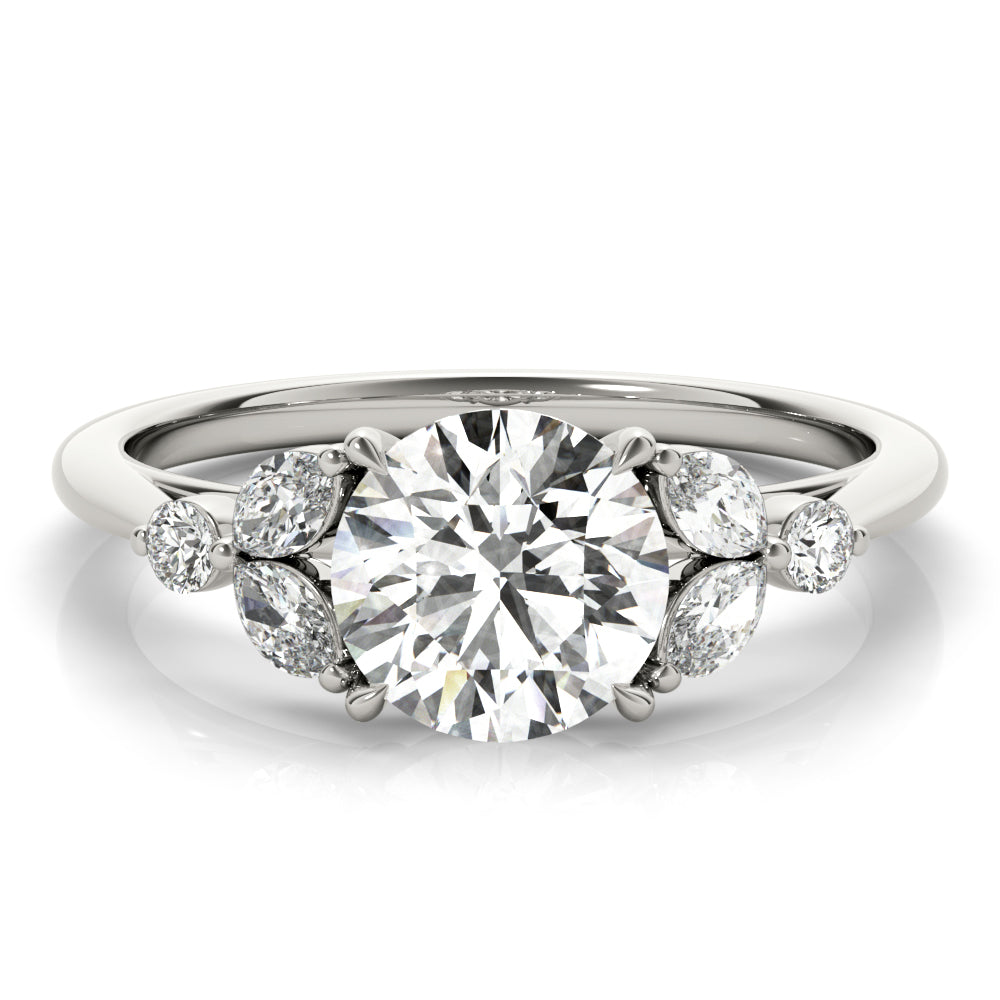 Round Diamond Engagement Ring with Marquise Accents