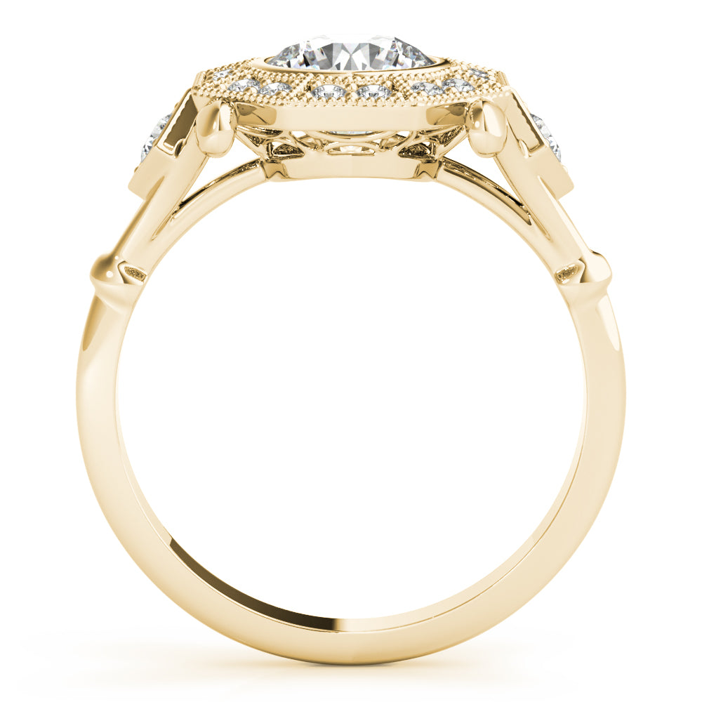 18K Yellow Gold Round Diamond Halo Engagement Ring