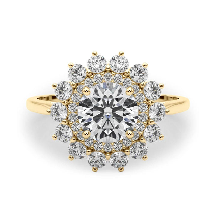 14K Yellow Gold Round Diamond Halo Engagement Ring