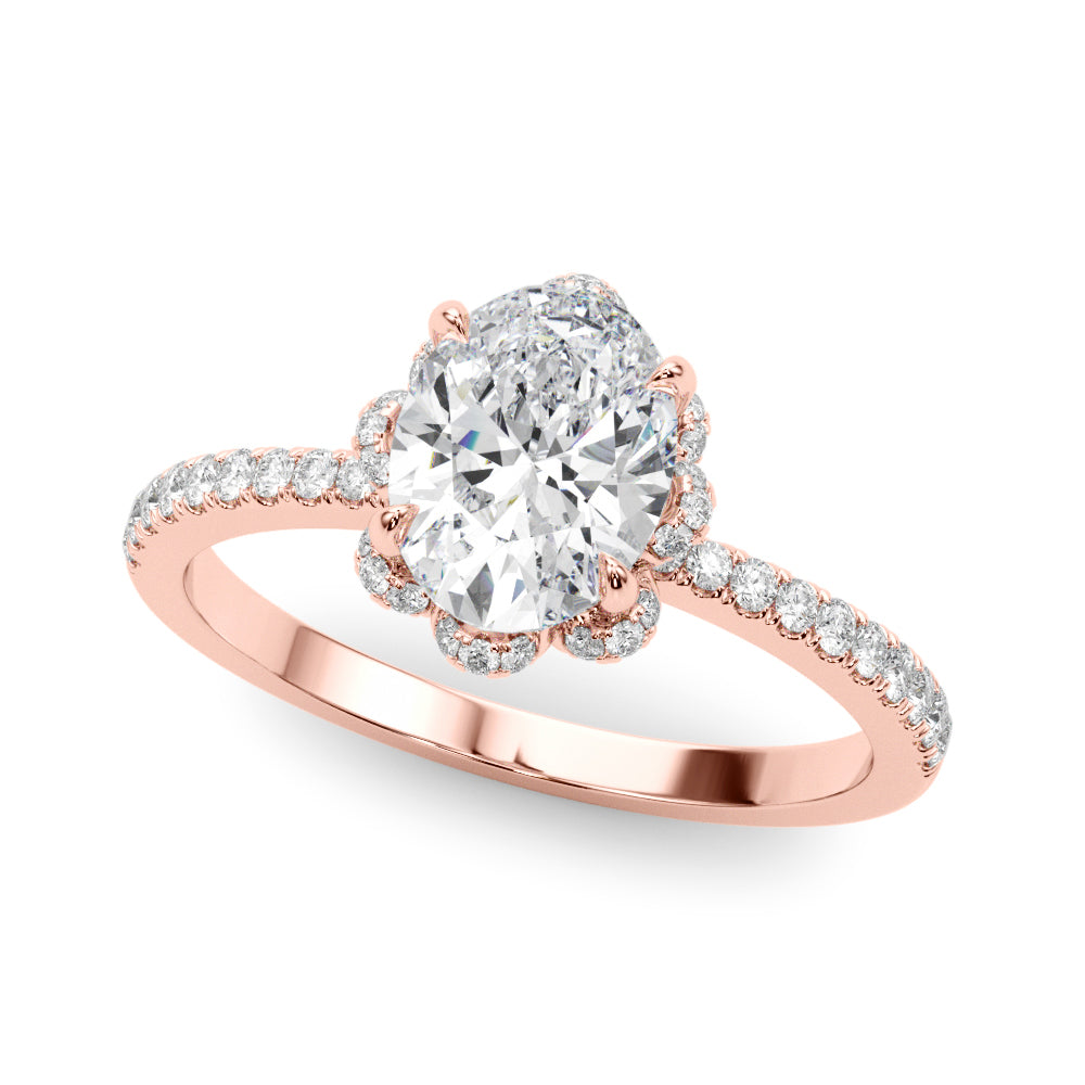 14K Rose Gold Diamond Oval Engagement Ring