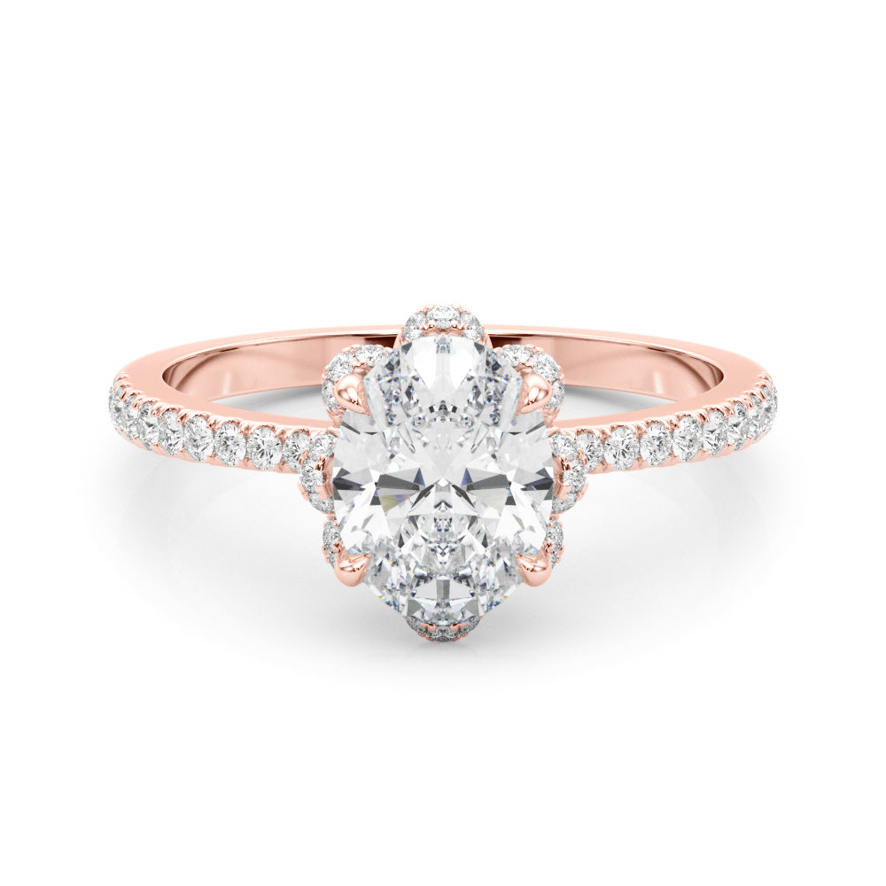 14K Rose Gold Diamond Oval Engagement Ring