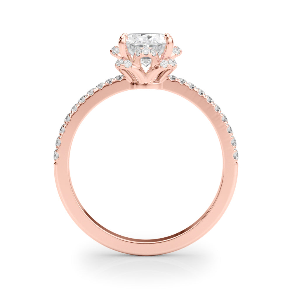 14K Rose Gold Diamond Oval Engagement Ring