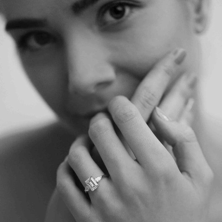 Candace Emerald w/ Tapered Pear Engagement Ring