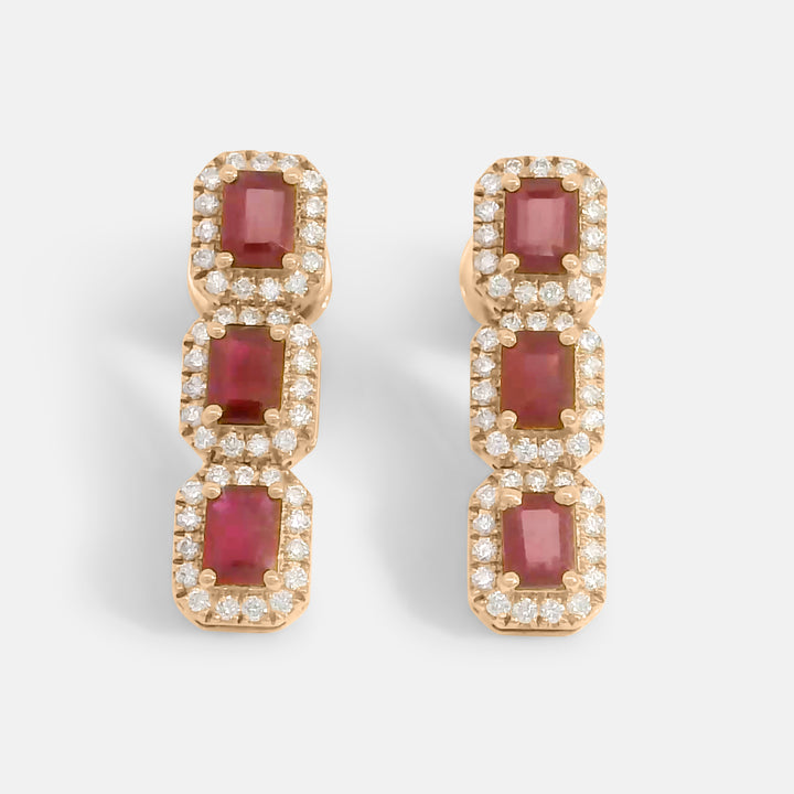 Trio Ruby w/ Diamonds Drop Earrings