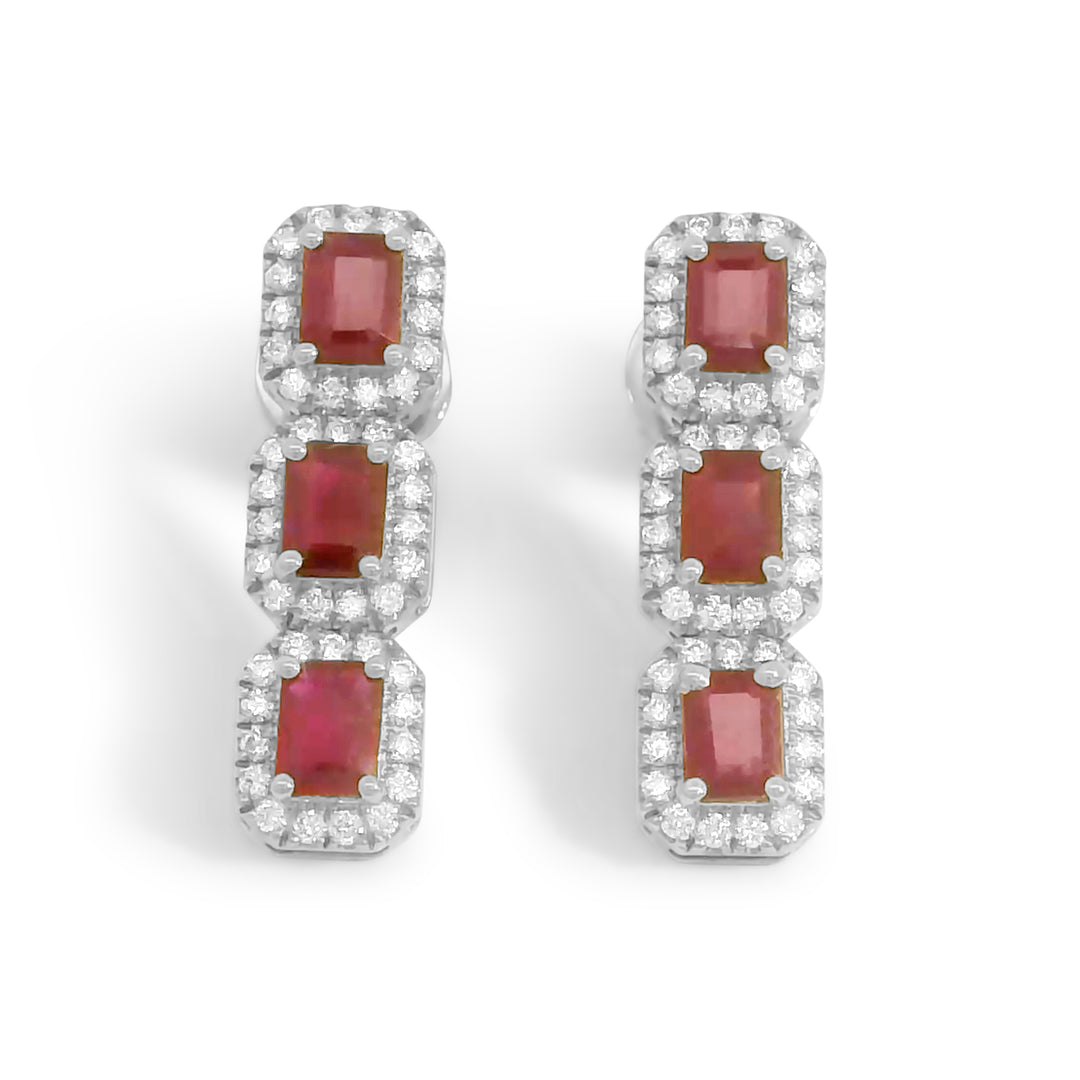 Trio Ruby w/ Diamonds Drop Earrings