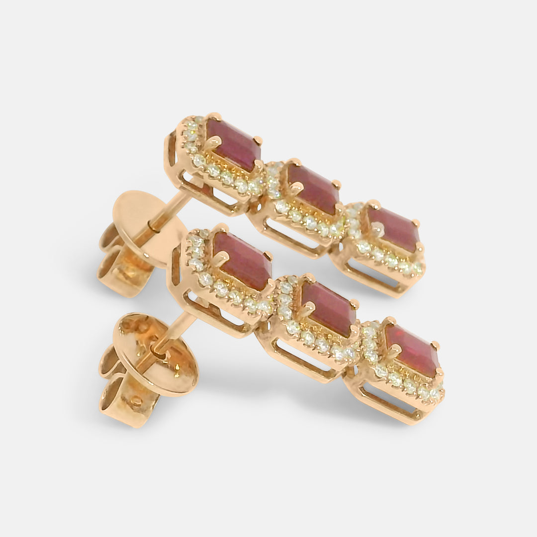 Trio Ruby w/ Diamonds Drop Earrings