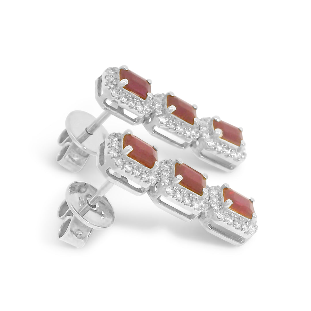 Trio Ruby w/ Diamonds Drop Earrings