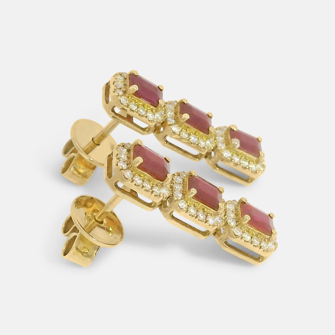 Trio Ruby w/ Diamonds Drop Earrings