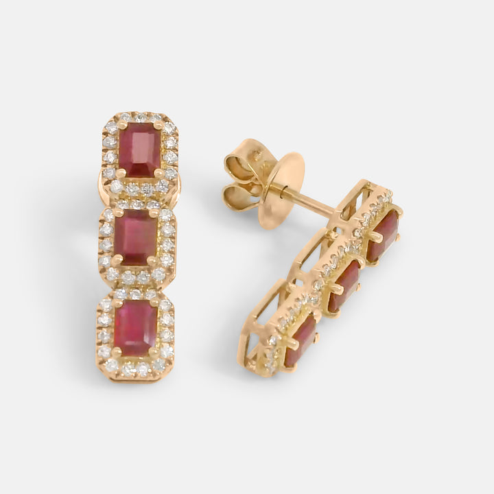 Trio Ruby w/ Diamonds Drop Earrings