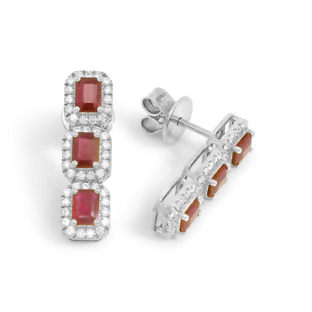 Trio Ruby w/ Diamonds Drop Earrings