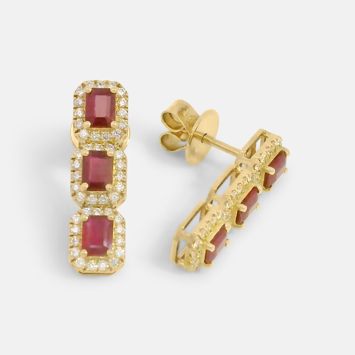 Trio Ruby w/ Diamonds Drop Earrings