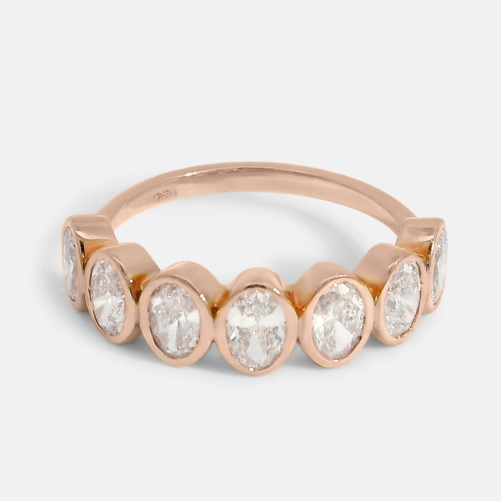 Half Pave Oval Bezel Band