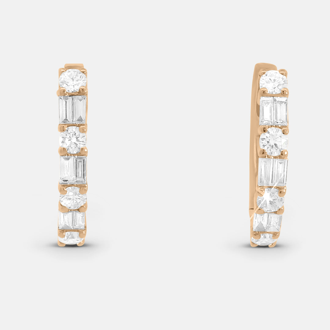 Emerald/Round cut Diamond Hoops 11mm