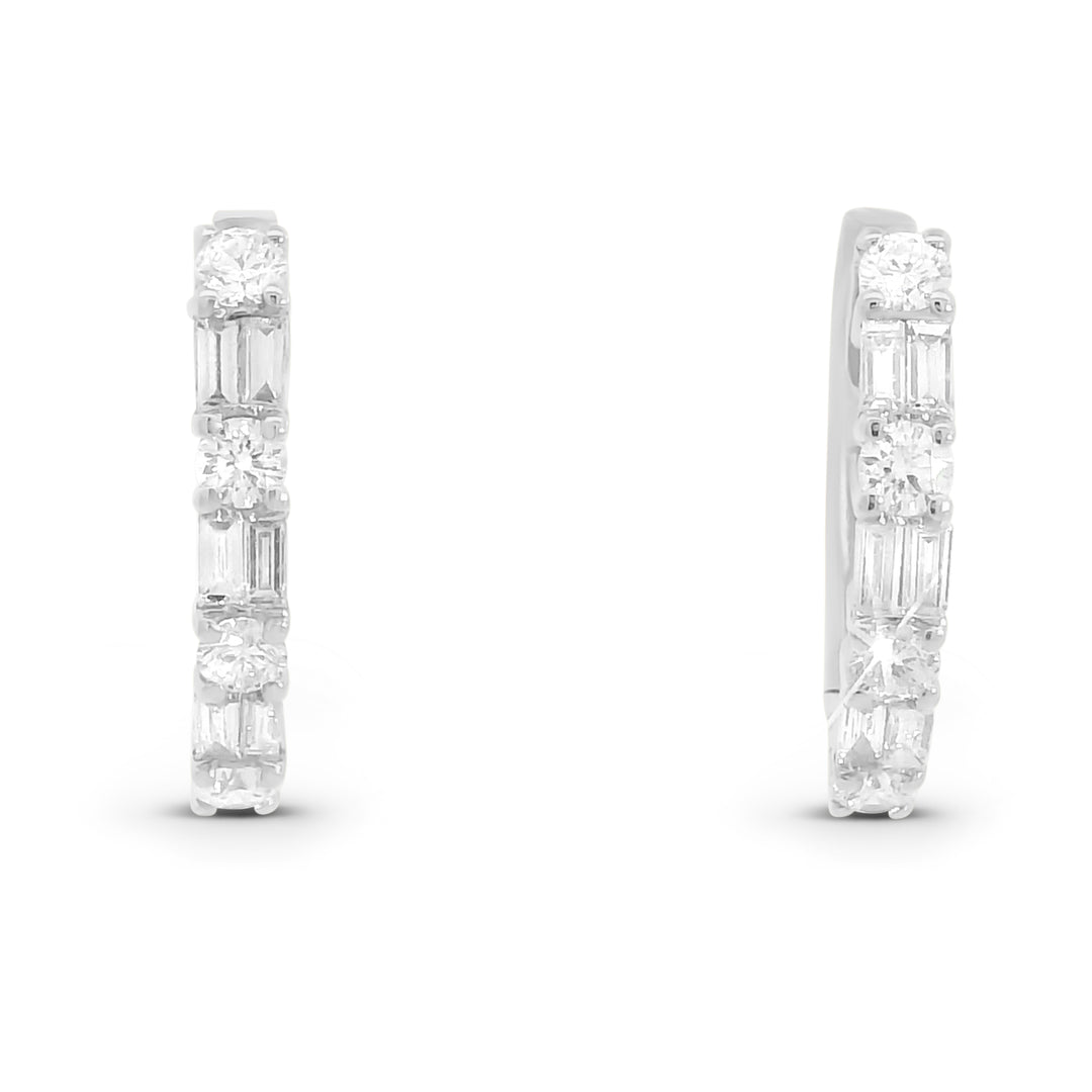 Emerald/Round cut Diamond Hoops 11mm