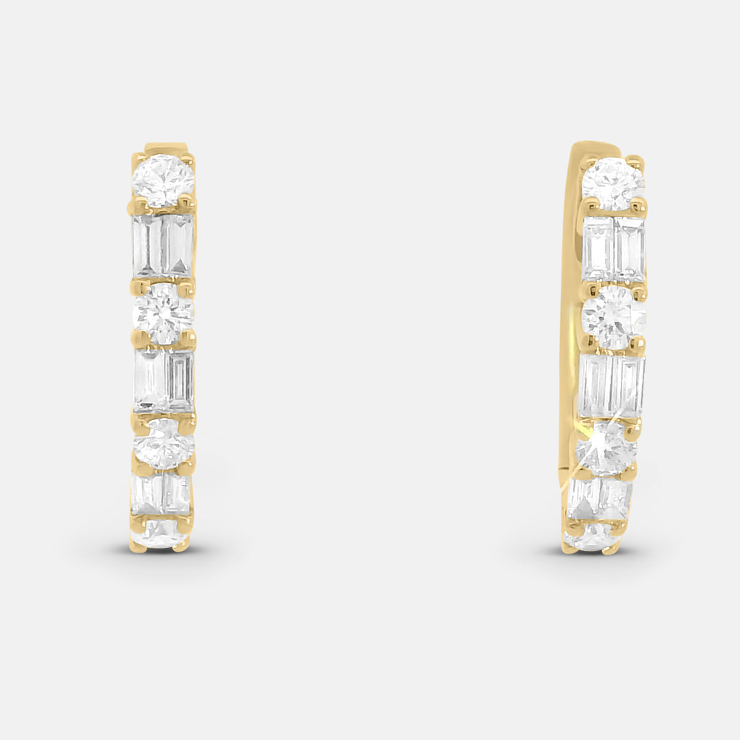 Emerald/Round cut Diamond Hoops 11mm