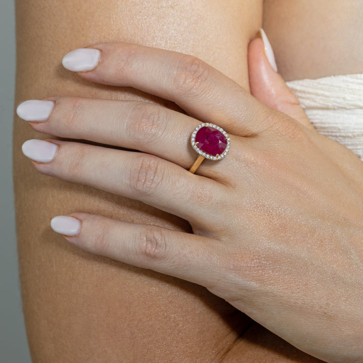 Oval Ruby w/ Diamond Halo Ring