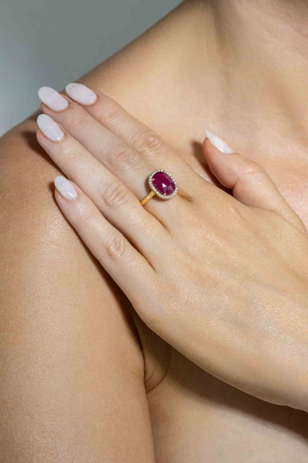 Oval Ruby w/ Diamond Halo Ring